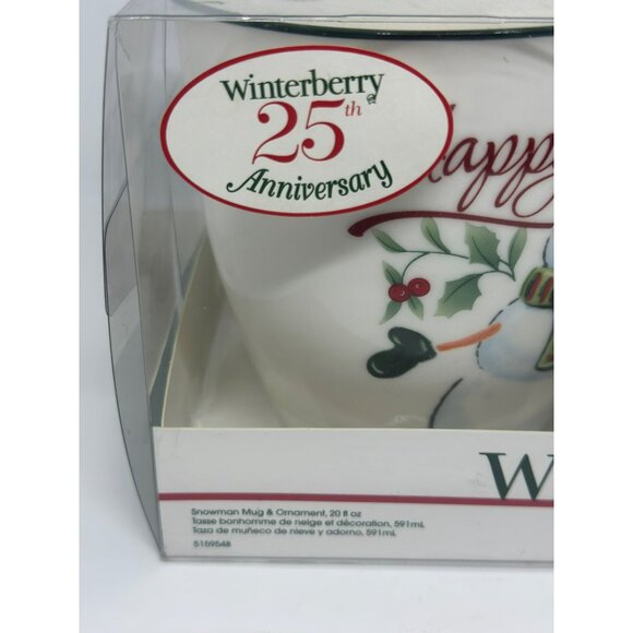 Pfaltzgraff Winterberry "Happy Holiday" Snowman Mug & Rainbow Ornament Set 20 oz - Picture 2 of 10